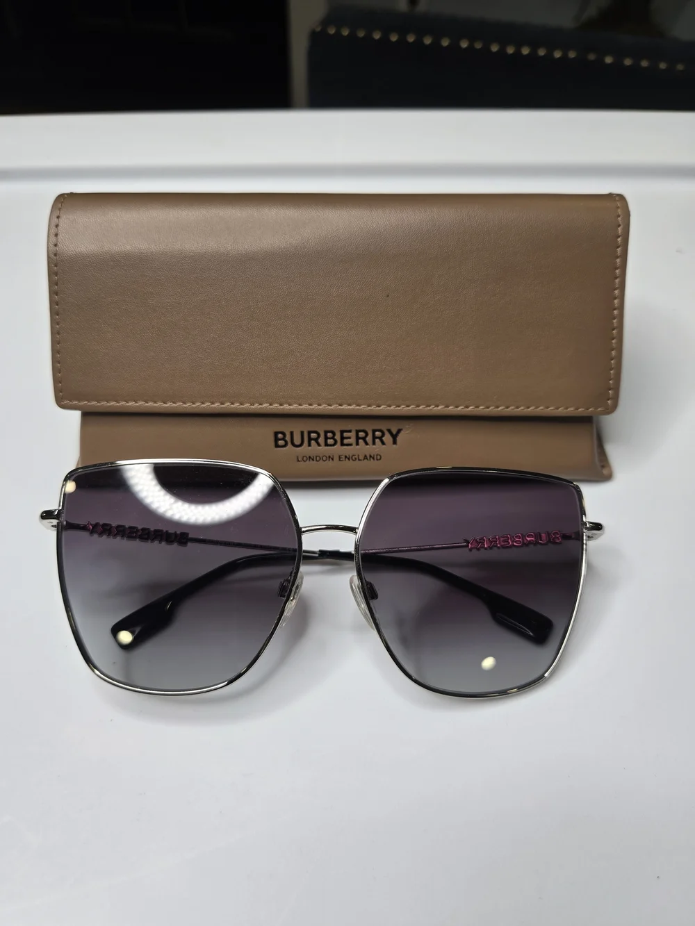 Burberry Silver Metal Sunglasses with Gradient Purple Lenses